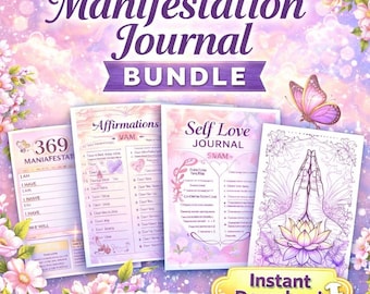 Paquete imprimible de diario de manifestación / Método 369, cuaderno de trabajo de afirmaciones y positividad / Planificador de amor propio en PDF (descarga instantánea)