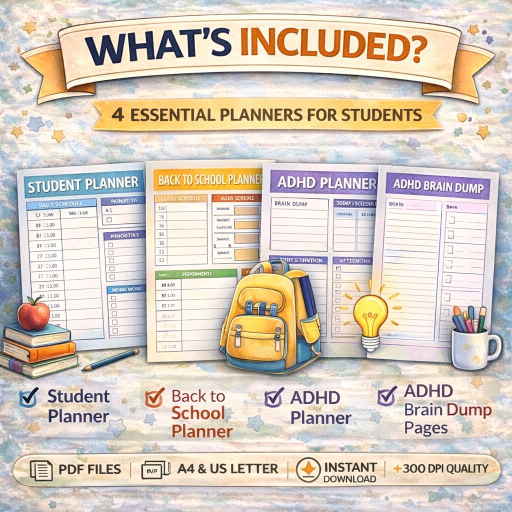 Student Planner Bundle Printable | Study Planner, ADHD Planner & Back ...