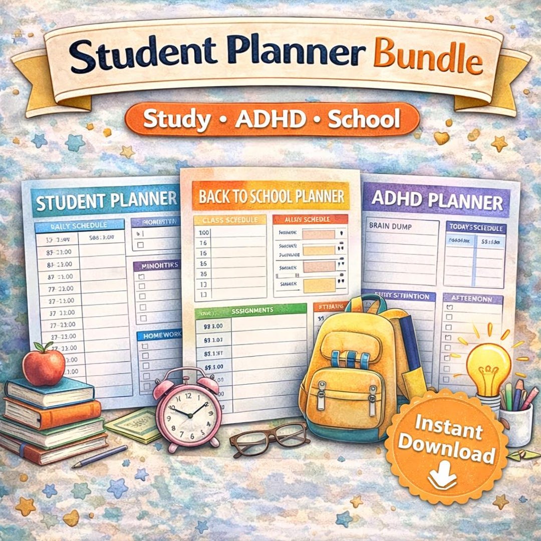 Student Planner Bundle Printable | Study Planner, ADHD Planner & Back ...