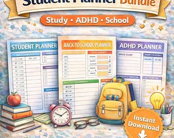 Student Planner Bundle Printable | Study Planner, ADHD Planner & Back to School Organizer | Academic Planner PDF Instant Download