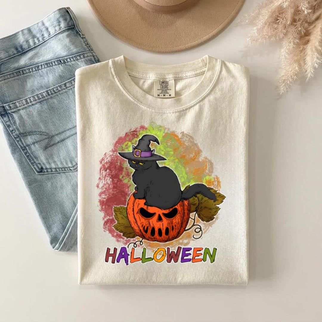 Black Cat Halloween PNG | Witch Cat Pumpkin Design | Spooky Cat PNG ...