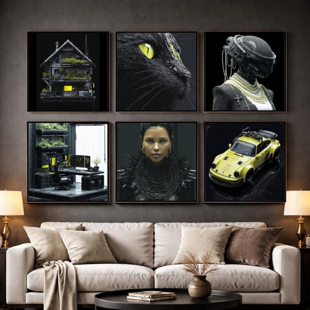 Cyberpunk Wall Art Set of 6, Futuristic Sci-fi Prints, Dark Aesthetic ...