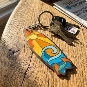 Surfboard Sunset Keychain Beach Ocean Charm Kawaii Summer Surf Keyring Coastal Aesthetic Gift Bag Accessory