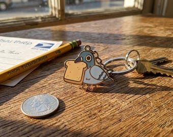 Pigeon With Toast Keychain Funny Bird Food Charm Cute Kawaii Pigeon Keyring Quirky Gift Bag Accessory