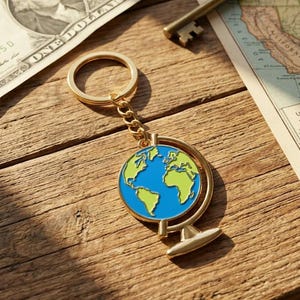 Globe Enamel Pin Keychain, World Earth Charm, Wanderlust Travel Bag Pendant, Geography Lover Gift, Planet Earth Accessory