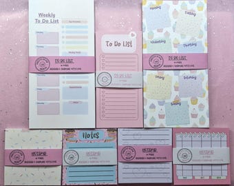 Stationery, Notepads, To Do Lists, Planners, Hearts, Girly, Makeup, Cupcake Themes