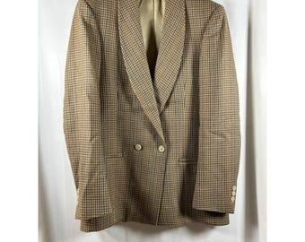 Blazer doppiopetto da donna PBM marrone pied de poule con revers a scialle, stile vintage, taglia 6