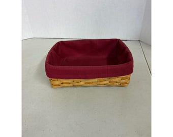 Longaberger 2003 Handmade Woven Wood Basket with Burgundy Fabric Liner USA