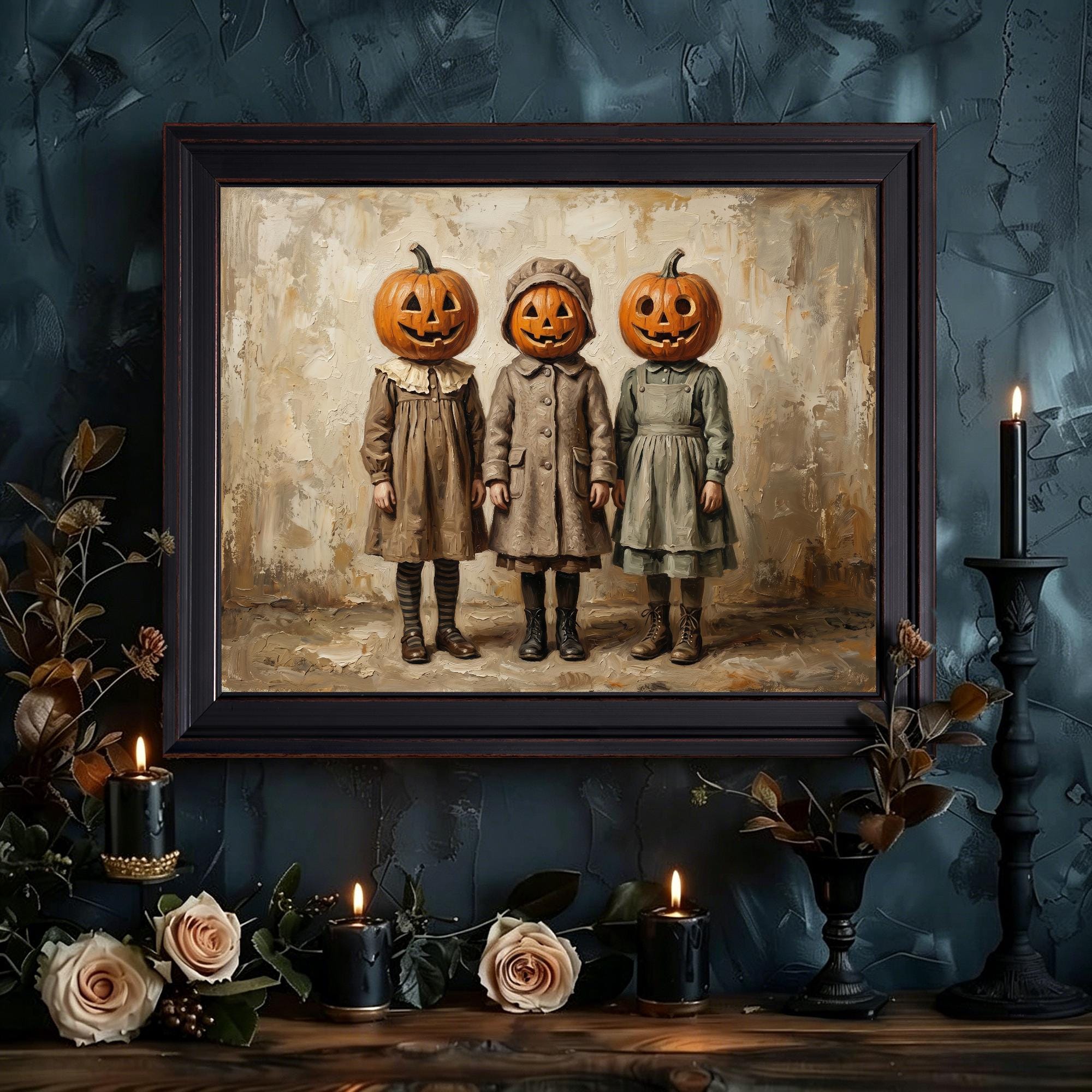 Primitive Halloween Pumpkin Children Print – Vintage Jack O Lantern ...