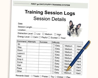 Puppy Training Log | Dog Training Session Tracker | Puppy Training Planner Printable PDF