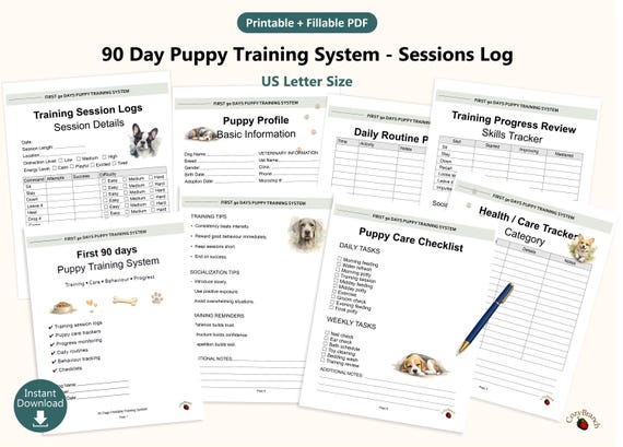 90 Day Puppy Training System | Puppy Planner Bundle | Dog Training Planner | Printable Pet Planner PDF
