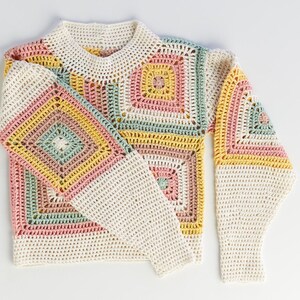 Granny Square Crochet Sweater Pattern PDF Boho Patchwork Pullover