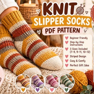 Modèle de chaussettes-chaussons rayées et confortables, idéal pour les débutants (téléchargement PDF)