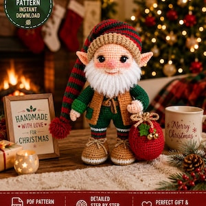 Haakpatroon voor een elfenpop, amigurumi kerstmanhulpje pluche speelgoed (PDF-download)