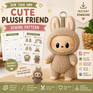 Labubu Plush Sewing Pattern | Monster Doll Template (PDF Download)
