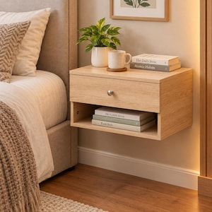 Floating Bedside Table, Drawer Wall Mounted Nightstand, Storage Organizer, Modern Compact Living Room