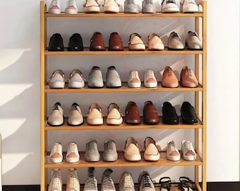 6 Tiers Bamboo Shoe Rack, Footwear Organizer, Wooden Storage Shelves