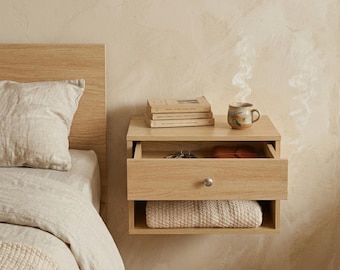 Floating Bedside Table, Drawer Wall Mounted Nightstand, Storage Organizer, Modern Compact Living Room