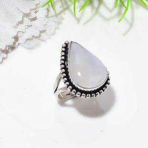 Natural Moonstone Teardrop Ring in 925 Sterling Silver Milky White Gemstone Statement Ring Handmade Boho Jewelry, Gift for HerMoonstone Ring