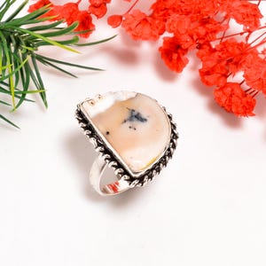 Dendrite Opal Gemstone Vintage Handmade 925 Sterling Silver Ring