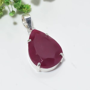 Deep Magenta Ruby Gemstone Pendant in 925 Sterling Silver – Faceted Burgundy Red Statement Necklace, Handmade Boho Jewelry, Gift for Her