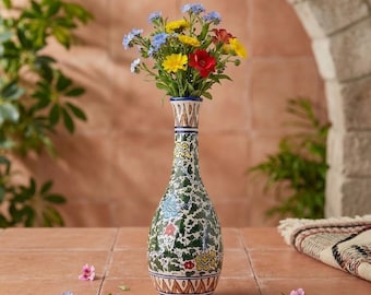 Hand Painted Ceramic Vase - Mediterranean Pottery Floral Bud Vase,Personalized Gift for Her - Unique Home Decor Accents, Artisan Flower Vase