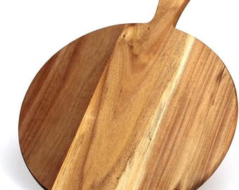 Tábua de corte de madeira de acácia com alça, tábua de corte redonda de madeira para decoração de cozinha e casa.