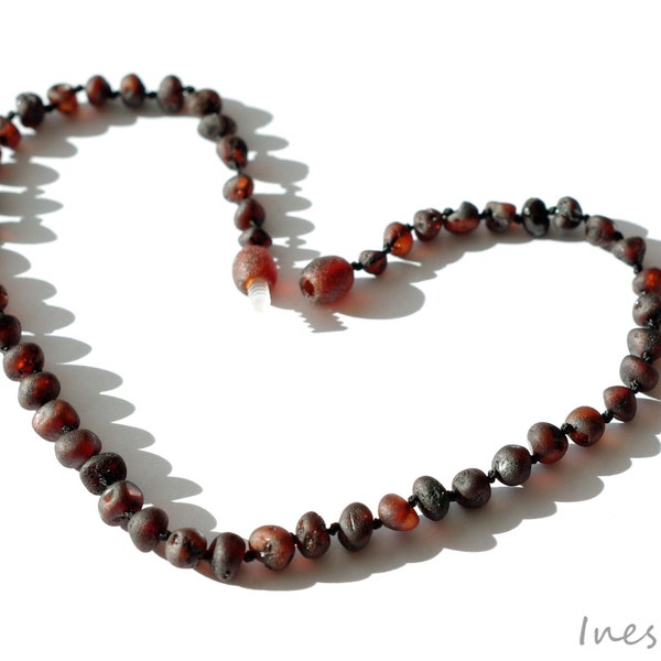 Unpolished Baltic Amber Baby Teething Necklace Rounded Beads
