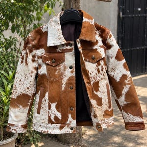 Men's Cowhide Hair-On-Hide Jacket, Western Rodeo Biker Trucker Coat