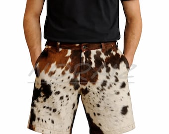 Hair On Leather Shorts – Cowhide Western Shorts, Handmade Fur Leather Shorts, Men’s Unique Festival & Streetwear Shorts