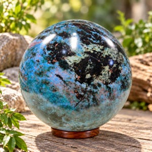 Large Ruby in Blue Kyanite Sphere, 210mm Natural Crystal Ball, Statement Decor