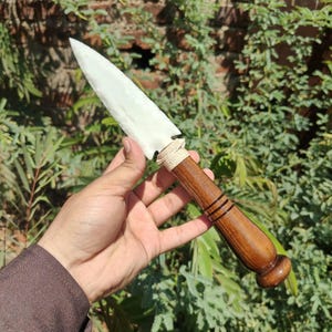 Handmade White Jade Glass Athame Knife – 10” Knapped Arrowhead Blade, Wooden Handle, Spiritual Ritual Tool, Pagan Wiccan Dagger