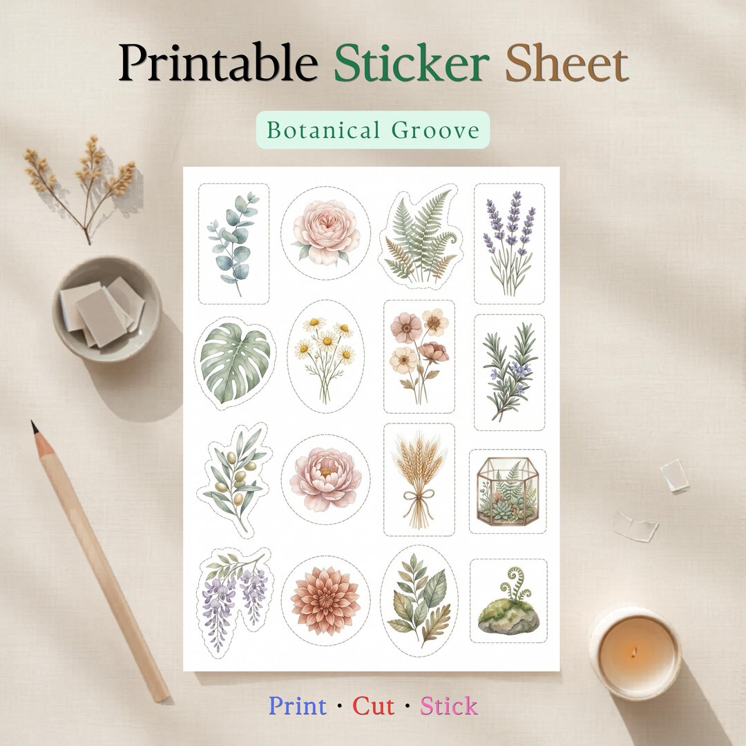 Botanical Printable Sticker Sheet · Floral Planner PDF · Nature Journal ...