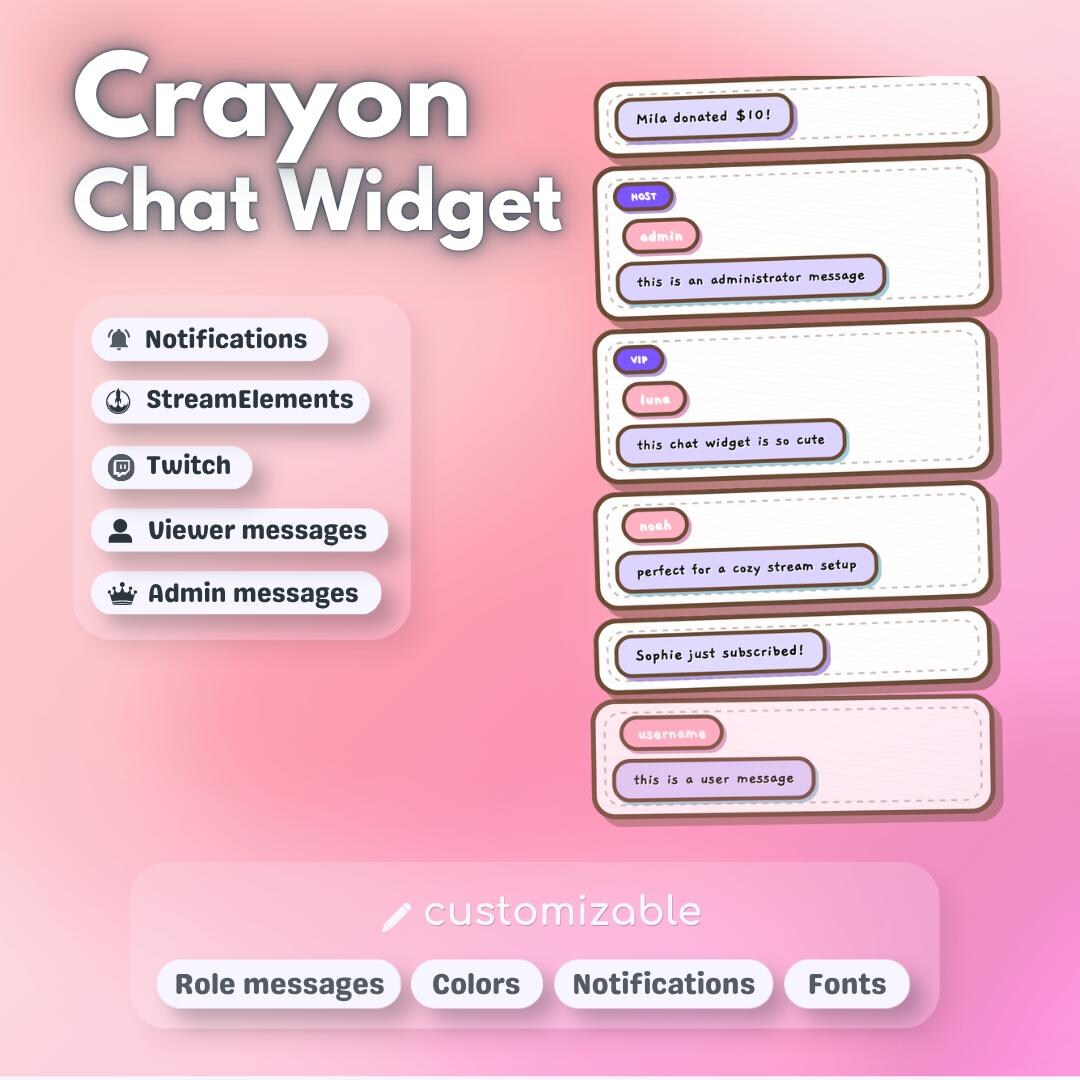Overlay Chat Box Example Crayon Twitch Chat Widget Overlay Streamelements OBS Cute Pastel Chat ...