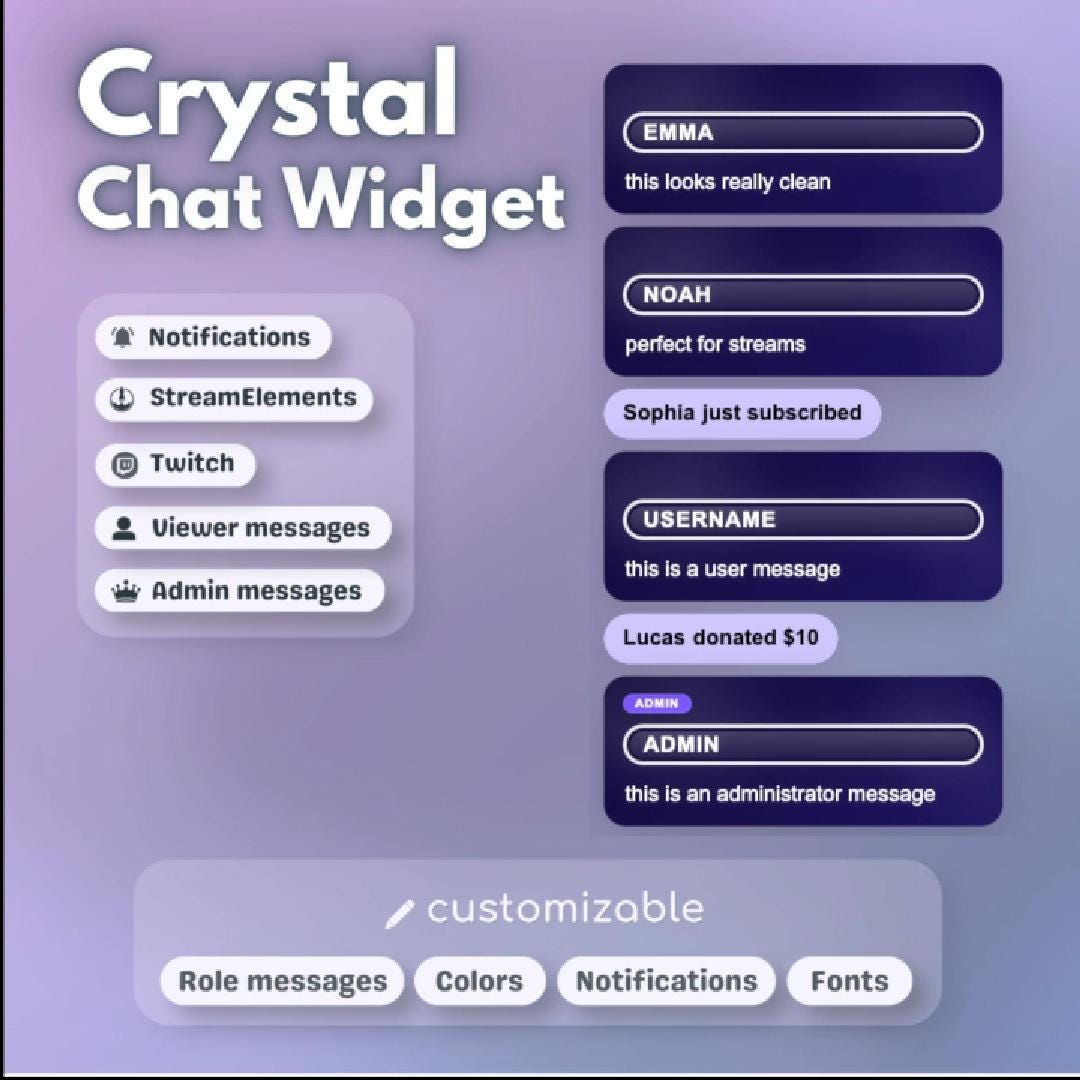 Message Box Widget Crystal Chat Widget for Twitch & Streamelements | Customizable Overlay ...