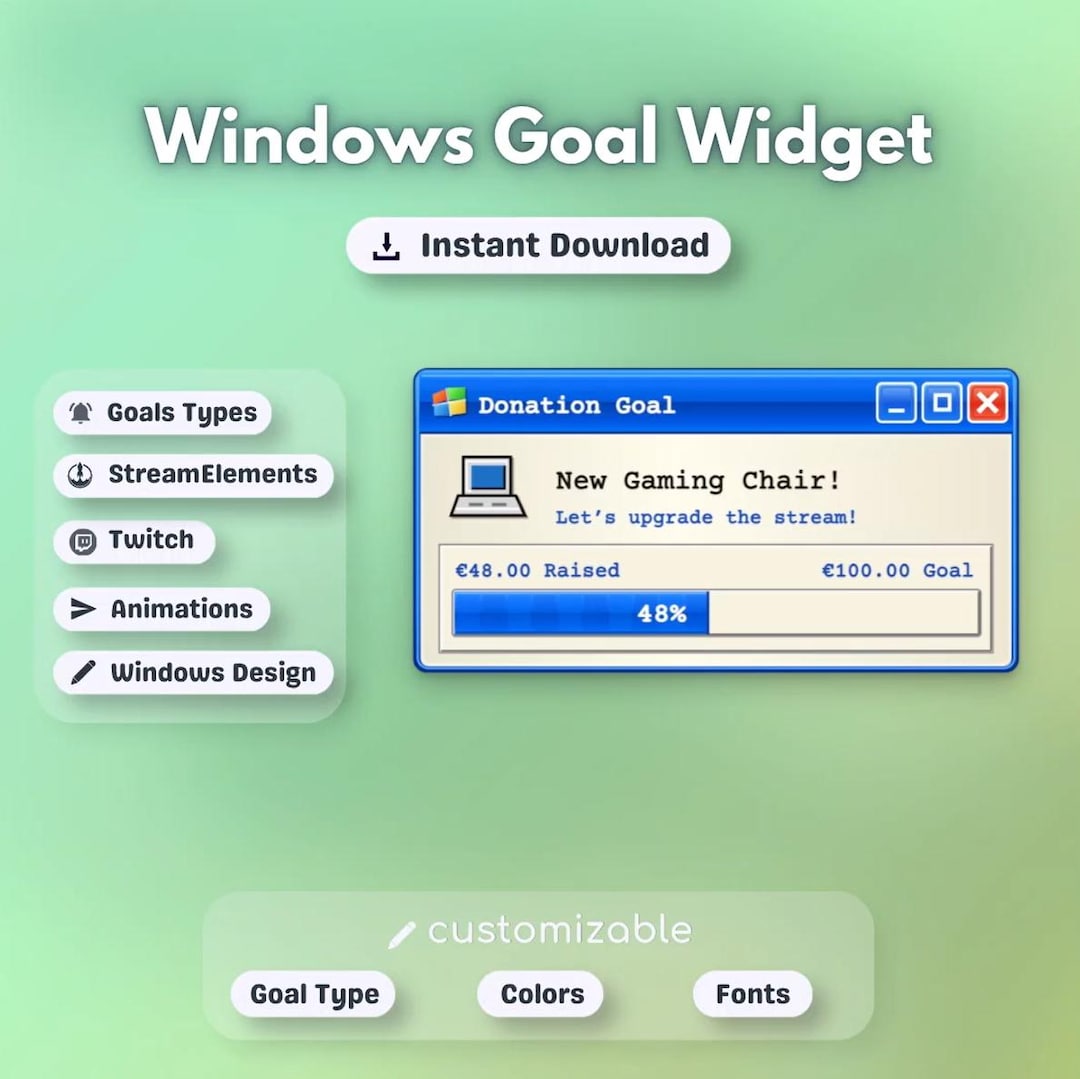 Xp Widget Windows XP Twitch Goal Widget Overlay Streamelements OBS Retro Goal Bar ...