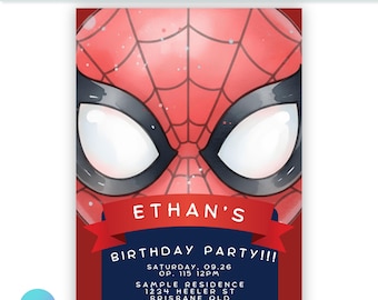 Editable Birthday Invite Digital Spider-Man | Editable Canva Template | Printable Kids Superhero Party Invitation