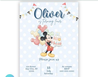 Editable Mickey Mouse Birthday Invite Digital | Friends | Editable Canva Template | Printable Party Invitation