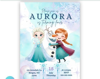 Frozen Birthday Invitation | Editable Canva Template | Printable Kids Party Invite | Digital Download