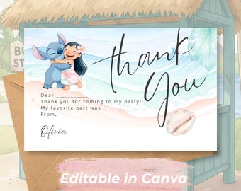 Editable Lilo and Stitch Thank You Card | Editable Birthday Party | Digital Download | Printable