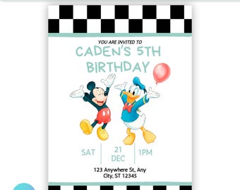 Editable Mickey Mouse Birthday Invite Digital | Donald Duck | Editable Canva Kids Party Invite | Download