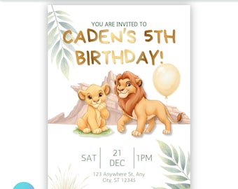 Editable Digital Lion King Birthday Invite | Simba | Editable Canva Template | Printable Kids Party Invitation