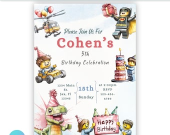 Editable EditableLego Birthday Invitation | Digital Download | Editable Canva Template | Printable Kids Party Invite | Instant Download