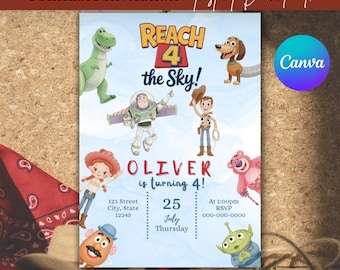 Toy Story Birthday Invitation | Reach for the Sky | Editable Canva Template | Digital Download