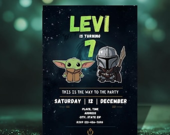 This Is The Way Birthday Invitation | Grogu & Mando Party Invite | Editable Canva Template | Star Wars Instant Download