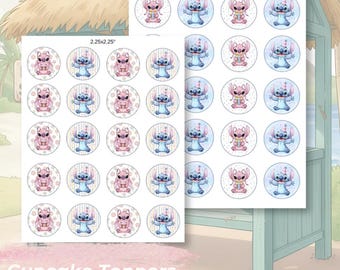 Editable Angel and Stitch Birthday Cupcake Toppers | Editable Canva Template | Digital Download Printable