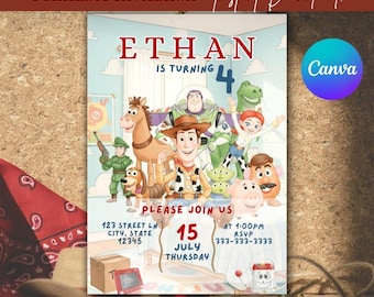 Invitación de cumpleaños de Toy Story / Plantilla editable de Canva / Invitación imprimible para fiestas infantiles / Descarga instantánea