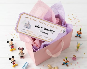 Boleto de viaje sorpresa a Disney / Regalo para revelar las vacaciones / Plantilla editable de Canva / Descarga instantánea