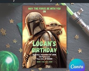 Grogu Birthday Invitation | Mandalorian Party Invite | Editable Canva Template | Instant Download