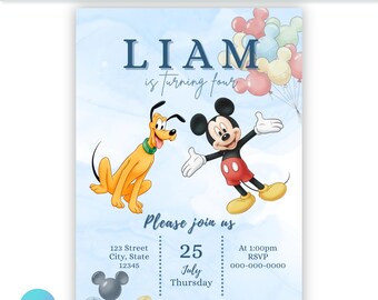 Editable Mickey Mouse Birthday Invite Digital | Friends | Editable Canva Template | Printable Party Invitation